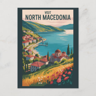Nordmazedonien Skyline Illustration Reise Kunst Postkarte