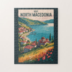 Nordmazedonien Skyline Illustration Reise Kunst Puzzle