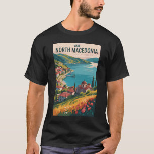 Nordmazedonien Skyline Illustration Reise Kunst T-Shirt