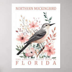 Nordmockingbird Bird of Florida USA Travel Poster