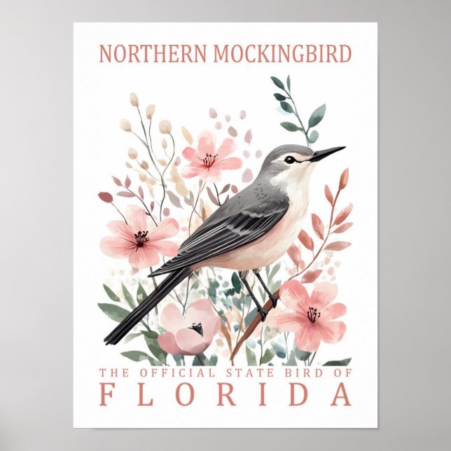 Nordmockingbird Bird of Florida USA Travel Poster (Vorne)