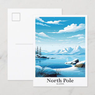 Nordpol Alaska Kunst Vintage Reiseillustration Postkarte