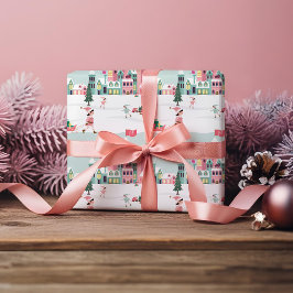 Nordpol-Elfen-Werkstatt Weihnachtsmann Rosa Dorf Geschenkpapier
