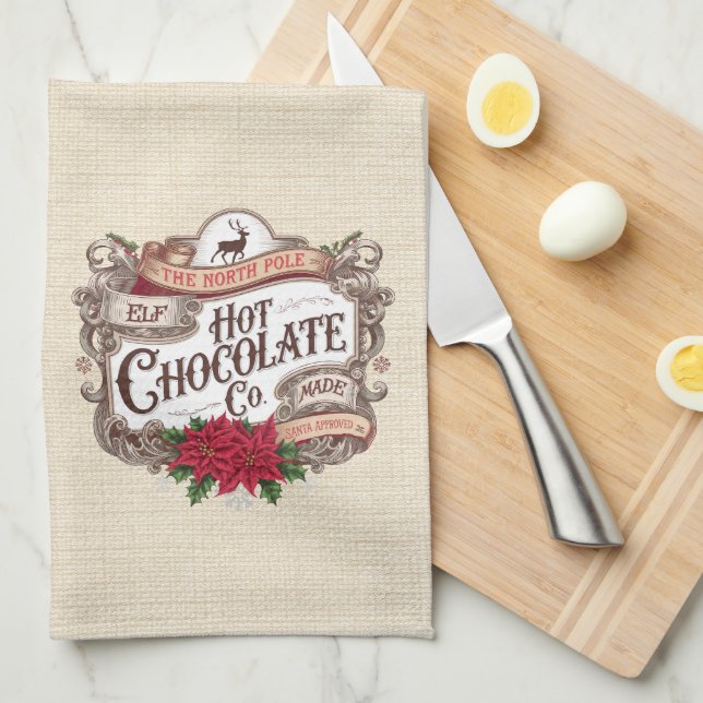 Nordpol Heiße Schokolade Vintager Feiertag Weihnac Geschirrtuch (Viertel Falte)