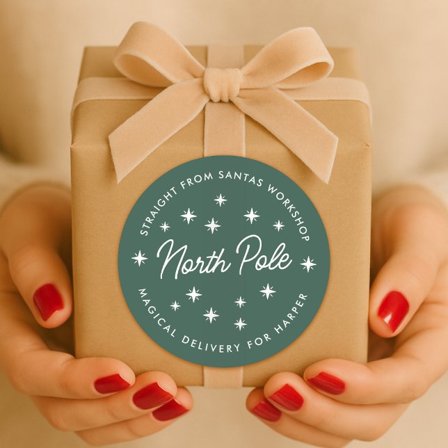 Nordpol-Lieferaufkleber | Weihnachtsgeschenk-Siege Runder Aufkleber (Santa's workshop special delivery gift sticker seal - magical delivery from the North Pole!)