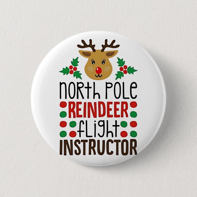 Nordpol-Rentier-Fluglehrer Weihnachten  Button (Vorderseite)