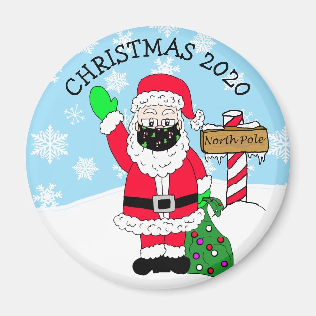 Nordpol Santa in Facemask 2020 Keepake Magnet (Vorne)