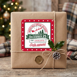 Nordpol-Sonderlieferung durch den Weihnachtsmann g Quadratischer Aufkleber