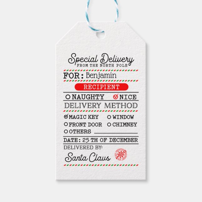 Nordpol Weihnachten Personalisiert Geschenkanhänger (Vorderseite)