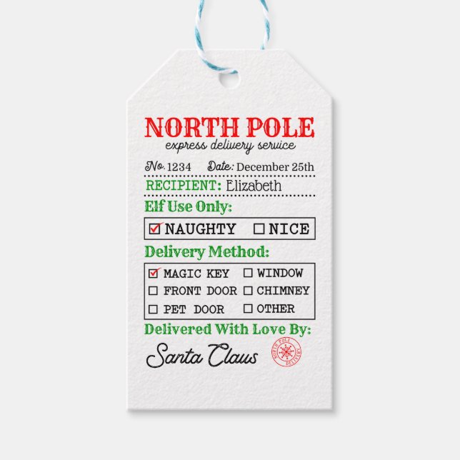 Nordpol Weihnachten Personalisiert Geschenkanhänger (Vorderseite)