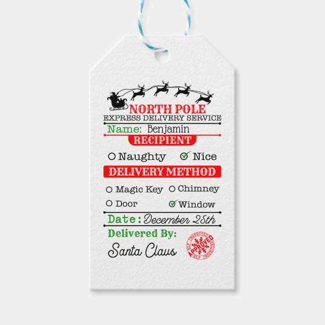 Nordpol Weihnachten Personalisiert Geschenkanhänger (Vorderseite)