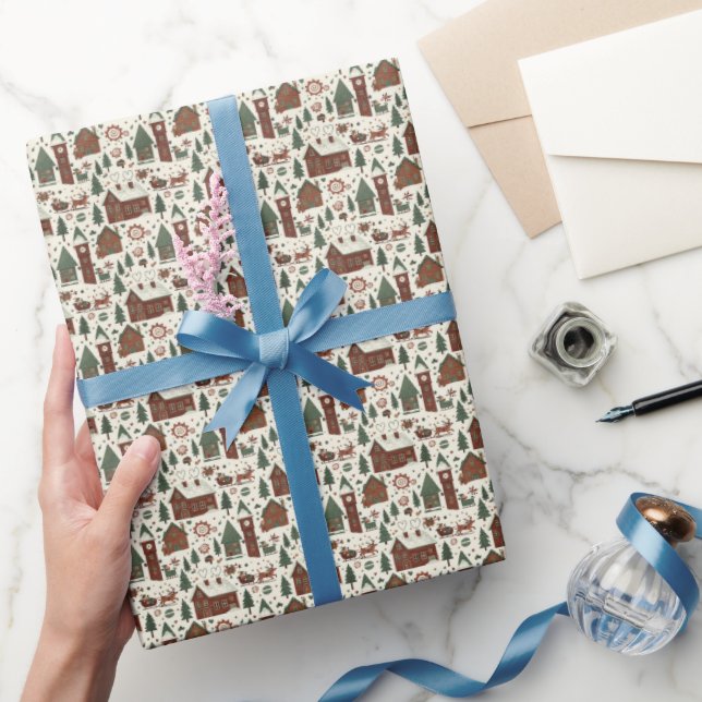 Nordpol-Weihnachtsstadt  Geschenkpapier (Schenken)