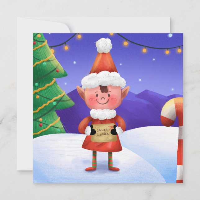 Nordpol-Wünsche-Elf-Weihnachtskarte Feiertagskarte (Vorderseite)