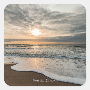 Nordsee, Dänemark malerischer Sonnenuntergang, Quadratischer Aufkleber