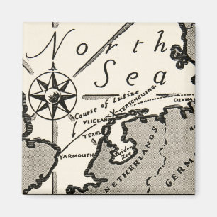 Nordsee-Karte Grafik Bold Kompass Magnet