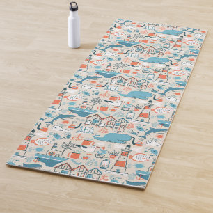 Nordsee-niedliches Gekritzel-Muster Yogamatte