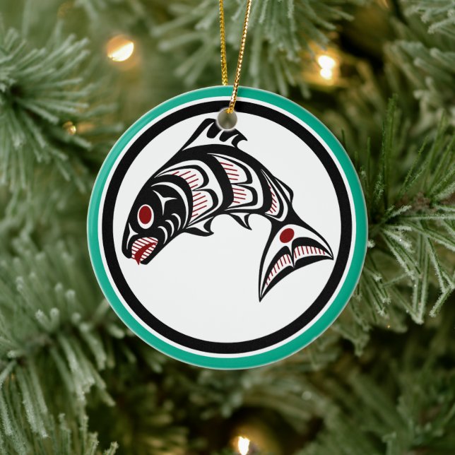 Nordwestpazifikküste Haida art Salmon Keramik Ornament (Baum)