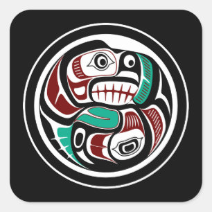 Nordwestpazifikküste Otter verfolgt Lachs Quadratischer Aufkleber