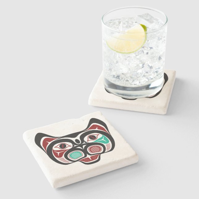 Nordwestpazifikküste Red Black Haida Kitty Steinuntersetzer (Seitenansicht)