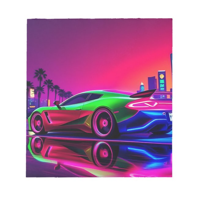 Norepad Neon Racer - 80er Retro-Futuristic Sports Notizblock (Vorderseite)