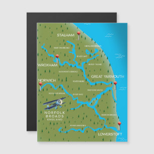 Norfolk Broads England Map. Magnetkarte