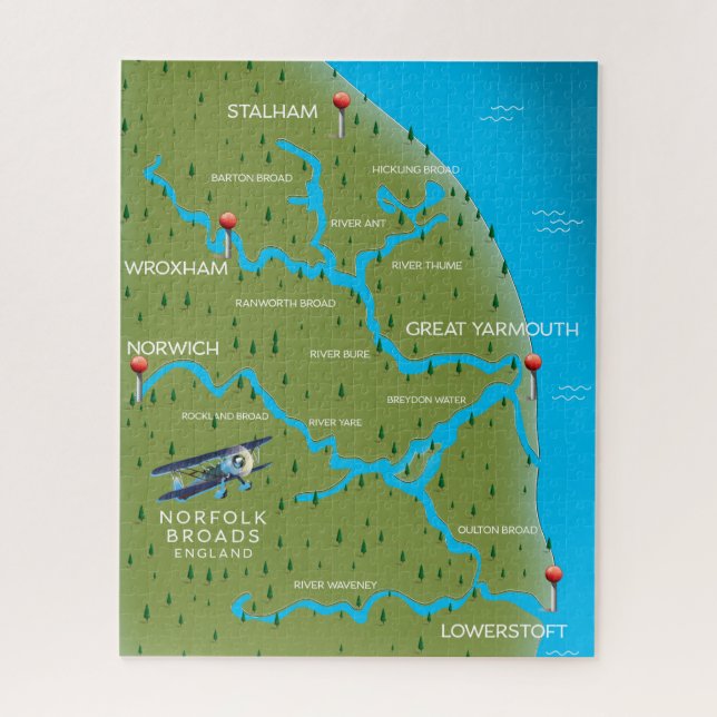 Norfolk Broads England Map. Puzzle (Vertikal)