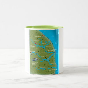 Norfolk Broads England Map. Zweifarbige Tasse