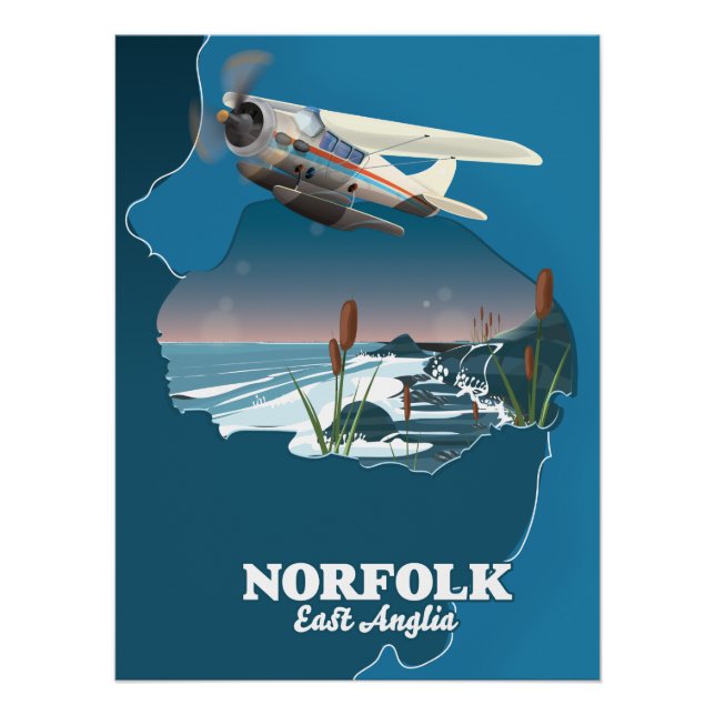 Norfolk East Anglia Karte Poster (Vorderseite)