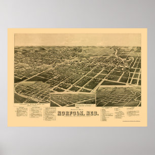 Norfolk, NE Panorama Karte - 1889 Poster