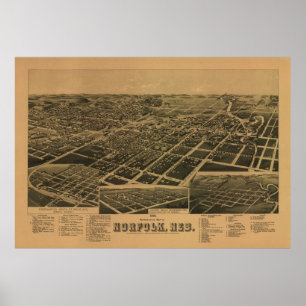 Norfolk Nebraska 1889 Antique Panoramabalkarte Poster