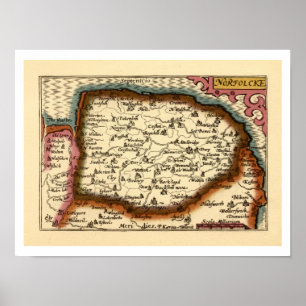 Norfolk "Norfolcke" Landkreis England Old Atlas Ma Poster