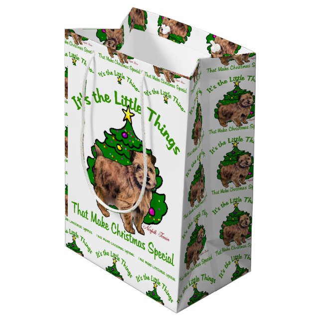 Norfolk Terrier Christmas Mittlere Geschenktüte (Rückseite Schrägansicht)