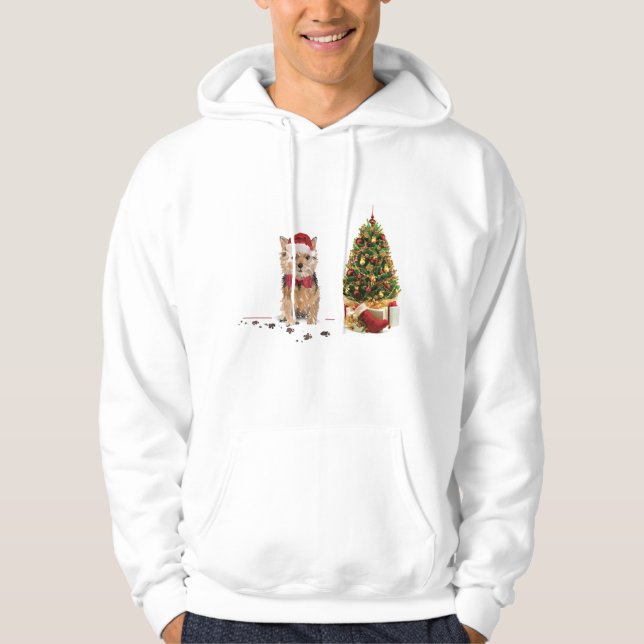 Norfolk Terrier Funny Christmas Dog mit Baum Hoodie (Vorderseite)