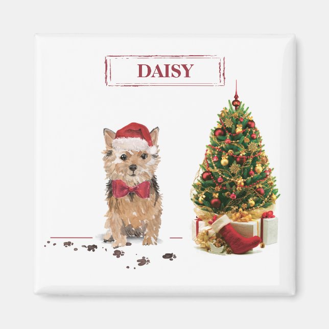Norfolk Terrier Funny Christmas Dog mit Baum Magnet (Vorne)