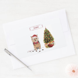 Norfolk Terrier Funny Christmas Dog mit Baum Rechteckiger Aufkleber