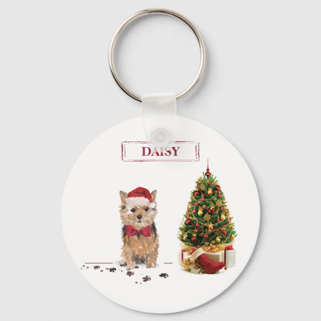 Norfolk Terrier Funny Christmas Dog mit Baum Schlüsselanhänger (Vorderseite)