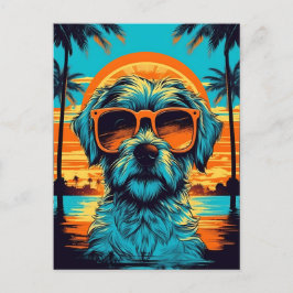 Norfolk Terrier mit Sonnenbrille am Strand Postkarte