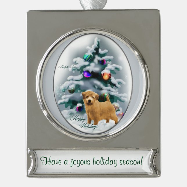 Norfolk Terrier Personalisiert Weihnachten Banner-Ornament Silber (Vorderseite)