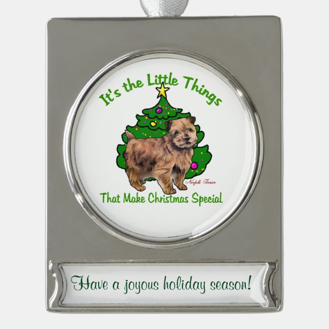 Norfolk Terrier Personalisiert Weihnachten Banner-Ornament Silber (Vorderseite)