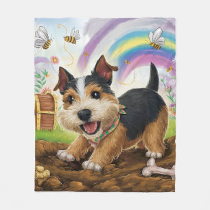 Norfolk Terrier Playing with Bone Fleecedecke
