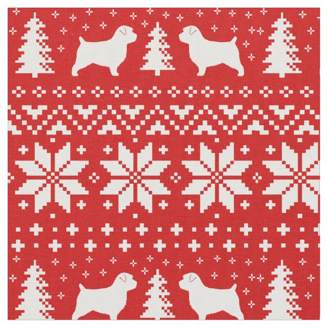 Norfolk-Terrier-Silhouette-Weihnachtsmuster Stoff (Nahaufnahme)