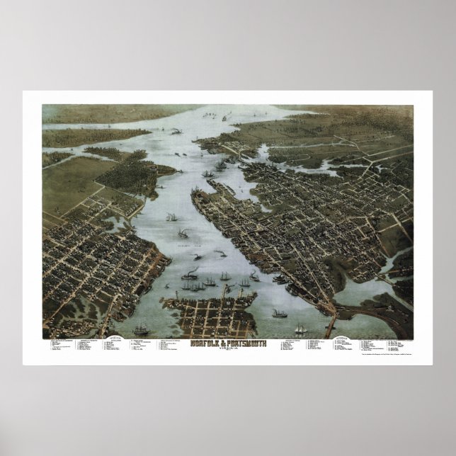 Norfolk und Portsmouth, VA Panorama Karte - 1873 Poster (Vorne)