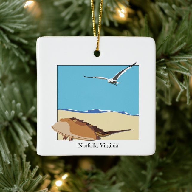 Norfolk, VA Horseshoe Crab Seagull Beach Keramikornament (Baum)