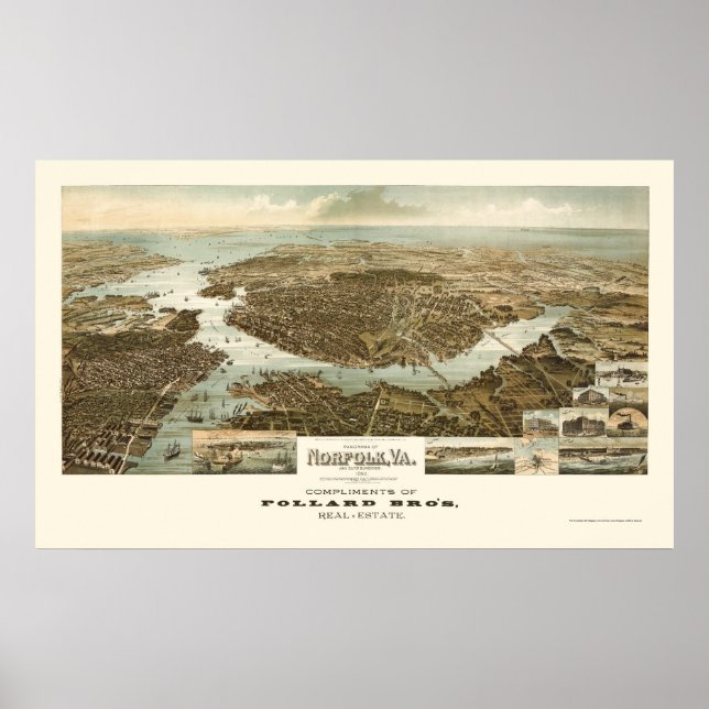 Norfolk, VA Panoramic Map - 1892 Poster (Vorne)