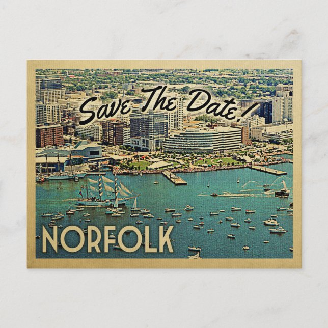 Norfolk Virginia Save the Date Vintage Postkarten (Vorderseite)