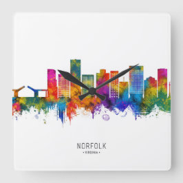 Norfolk Virginia Skyline Quadratische Wanduhr