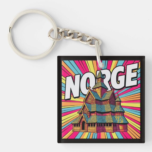 Norge Gol Stave Church Oslo Pop Art Keychain Schlüsselanhänger (Vorderseite)