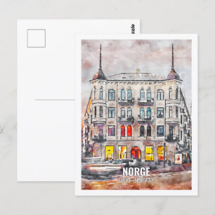 Norge Oslo Norwegen Berühmter Reiseort Wasserfarbe Postkarte