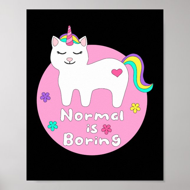 Normal langweilig Kawaii Einhornkatze weiß & rosa Poster (Vorne)