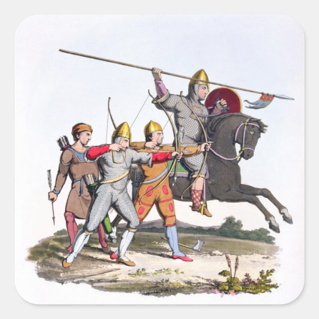 Norman Knight and Archers, 1066, from 'Ancient Arm Quadratischer Aufkleber (Vorderseite)